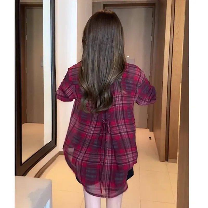 2025新款雪纺上衣格子印花设计感大码防晒衬衫女夏款薄款外套衬衣,淘宝优惠券,粉丝福利购,淘宝优惠卷