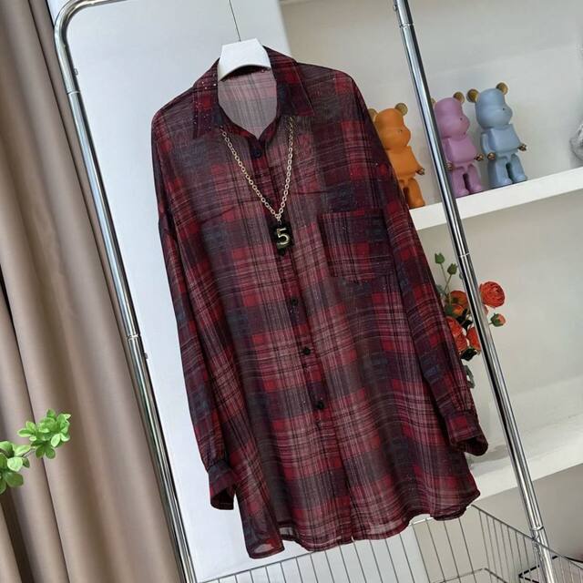 Starry Sky Flash Plaid Sunscreen 0085# ເສື້ອຍືດແຂນຍາວລະດູຮ້ອນ ເສື້ອຢືດເຄື່ອງປັບອາກາດແບບສະບາຍໆ ເສື້ອຍືດຍາວກາງ