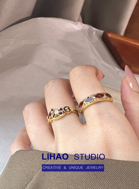 LIHAO马上有钱戒指女红色复古珐琅滴釉高级感设计叠戴日常ins指环