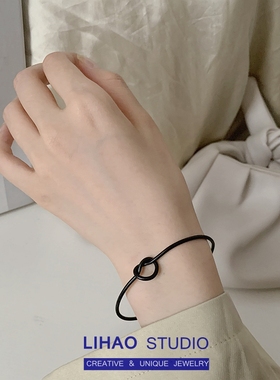 复古黑色开口手镯钛钢不掉色