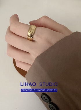 LIHAO开口菱格戒指女INS潮流小众设计欧美高级感复古小香风食指环