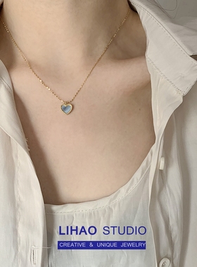 lihao法式复古灰蓝色女ins贝母