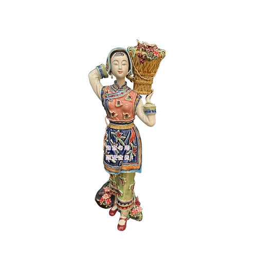 石湾公仔新中 式陶瓷摆件仕女手工电视柜玄关酒柜装饰客厅摆设 - 图3