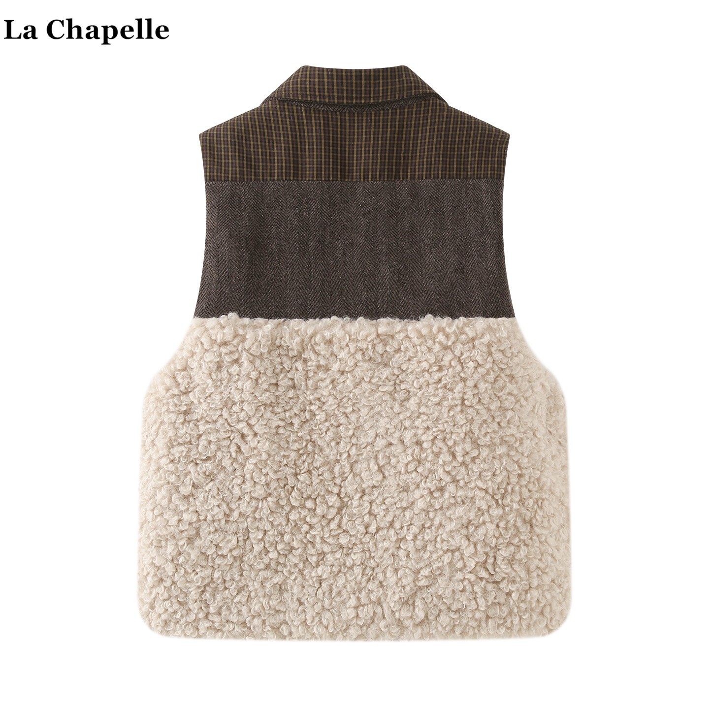 拉夏贝尔/La Chapelle复古格子拼接圈圈毛马甲外套女秋冬外搭开衫,淘宝优惠券,粉丝福利购,淘宝优惠卷