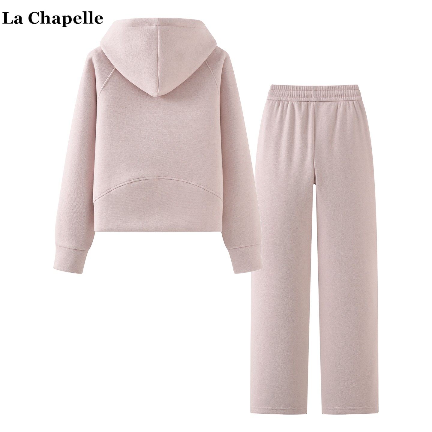 拉夏贝尔/La Chapelle慵懒风粉色连帽卫衣高腰阔腿裤休闲俩件套女,淘宝优惠券,粉丝福利购,淘宝优惠卷