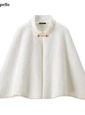 拉夏贝尔/La Chapelle仿水貂毛红色斗篷披肩女秋冬款外搭礼服披风