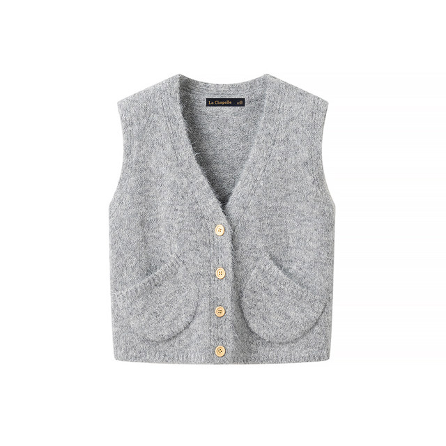 La Chapelle French V-neck Knitted Vest Cardigan Autumn Temperament Layered Short Top for Women