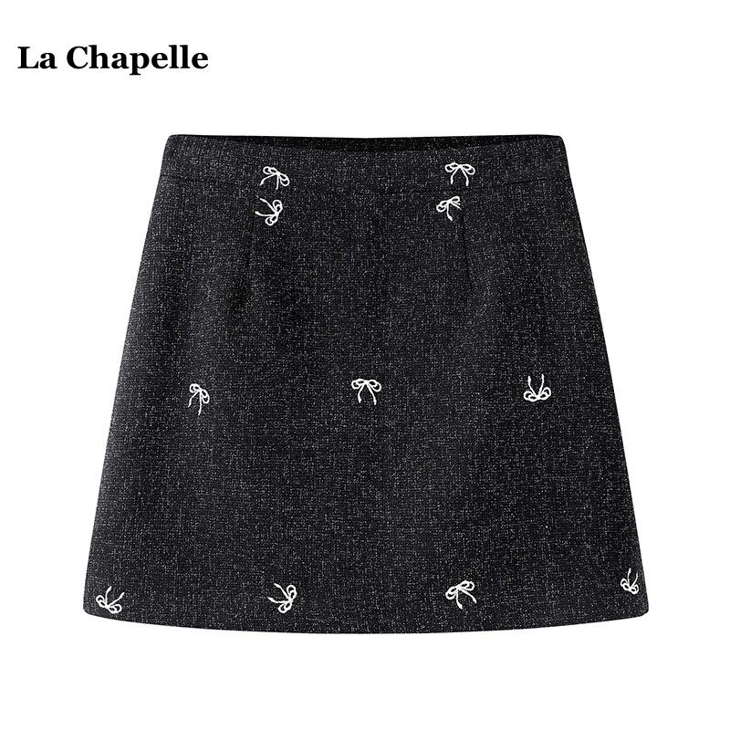 拉夏贝尔/La Chapelle蝴蝶结刺绣俩件套女小香风短外套半身裙套装,淘宝优惠券,粉丝福利购,淘宝优惠卷