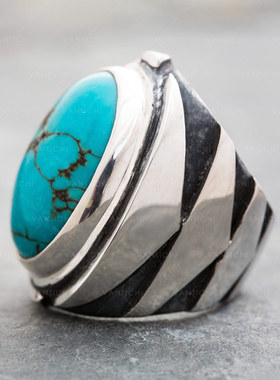 原创复古文艺纯银天然松石男戒指