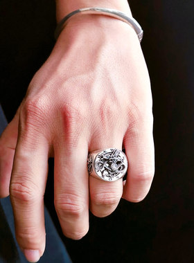 男士国潮风复古泰银指环戒子