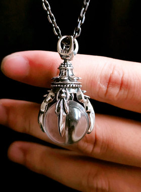 龙爪水晶球吊坠复古泰银项链