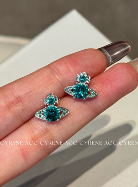 2026新款蓝绿色土星星球耳钉水滴项链女轻奢小众设计气质锁骨链