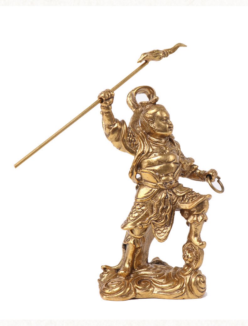 老神仙 纯黄铜哪吒摆件 哪吒三太子铜像 风水家居供奉神像