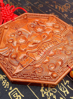 老神仙桃木瑞狮咬剑吞口兽挂件