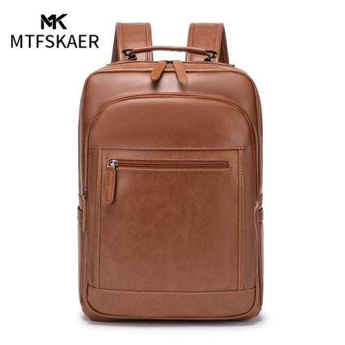 香港MTFSKAER男士真皮背包时尚双肩包商务旅行包大容量学生电脑包 - 图3