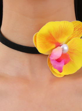 夏日花园仿真蝴蝶兰玫瑰花朵颈链