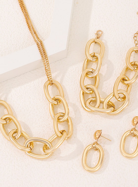 欧美夸张金属粗链条项链耳钉