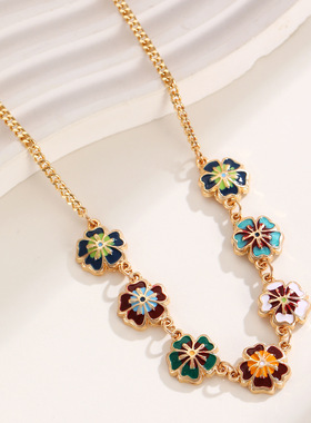 时尚复古彩滴油花朵手链项链套装