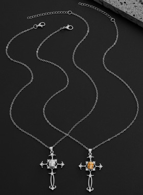 暗黑潮酷哥特风骷髅头十字架项链