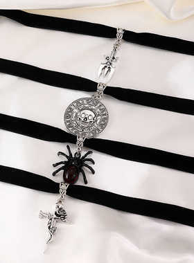 千禧风甜酷黑色绒布暗黑海盗颈链