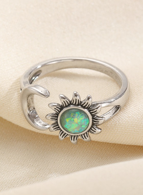 复古做旧神秘浪漫日月同辉戒指