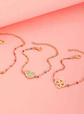 彩色滴油米珠钛钢十字架手链