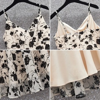 Summer ໃຫມ່ຄົນອັບເດດ: French elegant floral suspender dress ແອວຂະຫນາດໃຫຍ່ slim ແອວສູງ versatile skirt ສໍາລັບແມ່ຍິງ