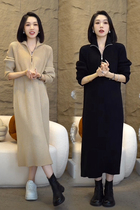 Autumn and winter matching in large clothes internal lap long style sweater dress goddess Fan Thickened Warm Knit Undergarment dresses Dairy tea Color