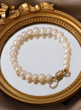 圆形磁铁淡水珍珠闺蜜手链学生女ins简约冷淡风异形珍珠串珠手饰