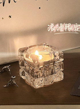 高级感水晶玻璃蜡烛烛台透明复古