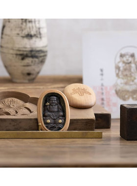木雕佛像七福神三面大黑尊天利瀛山四天王寺附身符香佛佛木