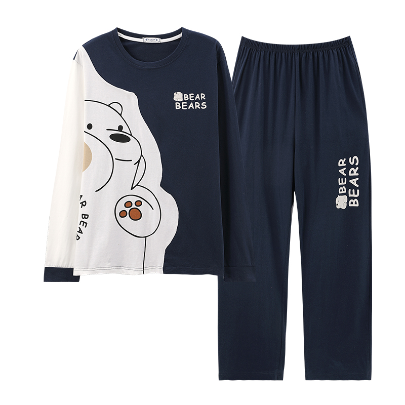 胖大童睡衣男纯棉春秋季薄款长袖卡通青少年高中生学生家居服套装 - 图0