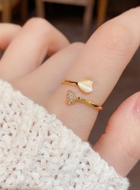 小众设计感精致简约个性开口戒指轻奢时尚百搭猫眼锆石爱心指环女