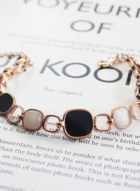 威妮华手链ins小众设计女学生玫瑰金猫眼石手环欧美几何菱形手镯