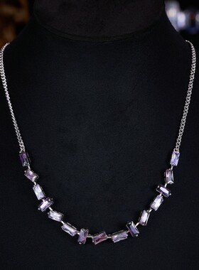 渐变紫锆石项链耳环套装小众轻奢时尚气质高级感水晶女锁骨链礼物