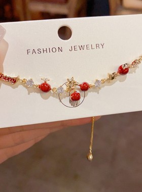 法式轻奢百搭锆石英文红色樱桃手链女气质时尚简约高级感手镯礼物