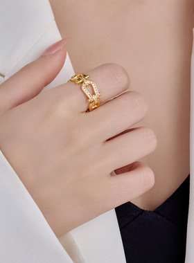 马蹄扣满钻戒指U型环环相扣个性高级感指环时尚气质设计感食指戒