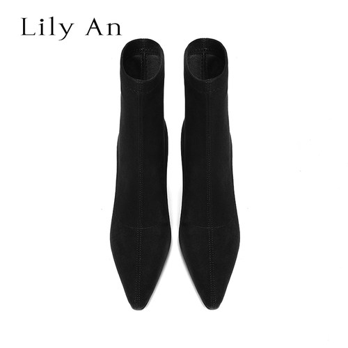 【Lily An x 高级感】显瘦尖头高跟弹力靴女百搭尖头粗跟瘦瘦短靴 - 图2