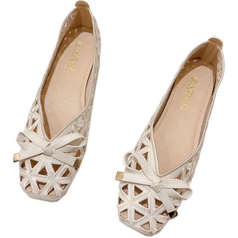 2025夏季新款鞋子蝴蝶结法式镂空粗跟软底低跟包头外穿洞洞女凉鞋,淘宝优惠券,粉丝福利购,淘宝优惠卷