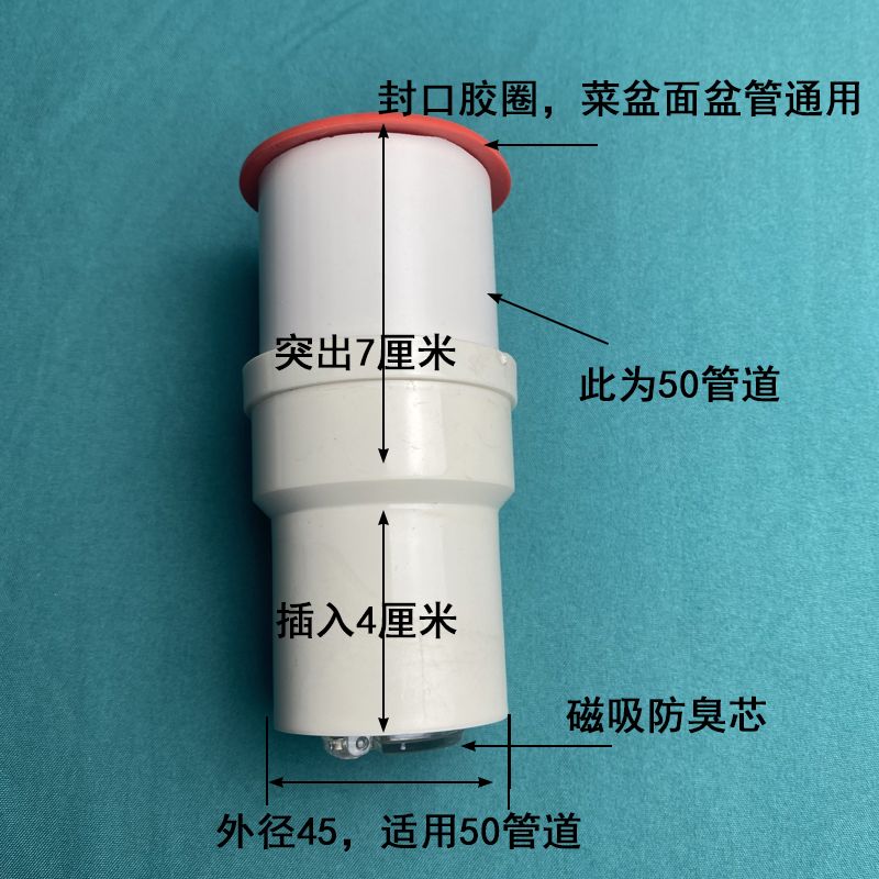 下水管道防臭神器卫生间脸盆厨房水槽防蚊虫防异味防返水50/75管 - 图0