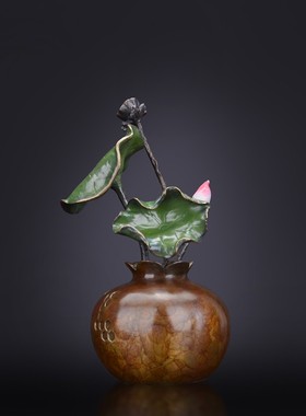 全铜兰花花艺摆件创意雕塑工艺品客厅中式家居软装饰品