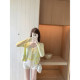 Ruoyu Customized Light Oxygen ສໍາລັບ Summer Colorful Striped Contrast Color Knitted Cardigan Suspender Suit Casual Top Two-piece Set