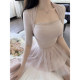 Ruoyu custom-made Luoying Qingwu ບໍລິສຸດ lust sexy temperament knitted ເທິງ + ສິ້ນຕາຫນ່າງຊຸດສອງສິ້ນຊຸດ