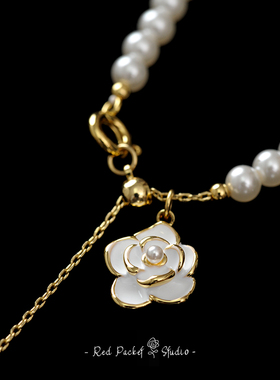 红口袋法式复古山茶花项链