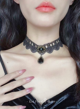 红口袋洛丽塔蕾丝颈链choker