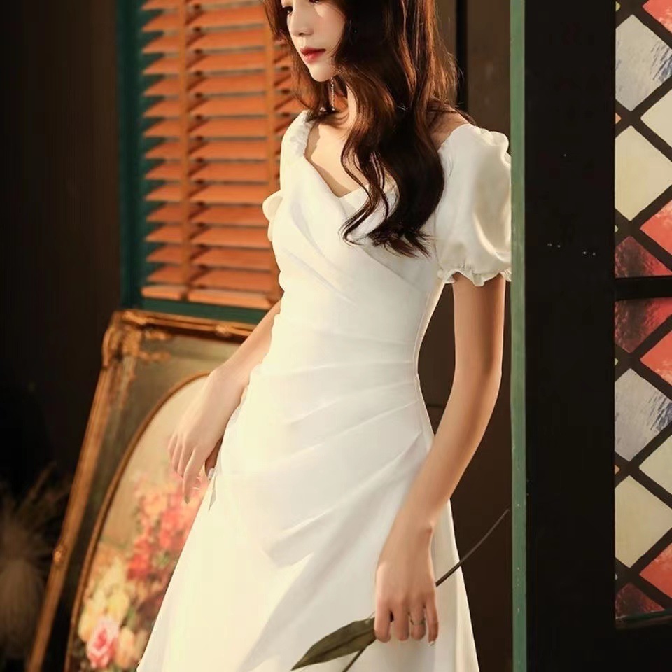 白色洋装小连衣裙女裙子平时可穿名媛法式轻奢连衣裙宴会气质短款