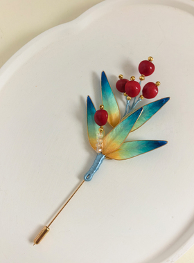 非遗手工蚕丝竹叶绒花胸针
