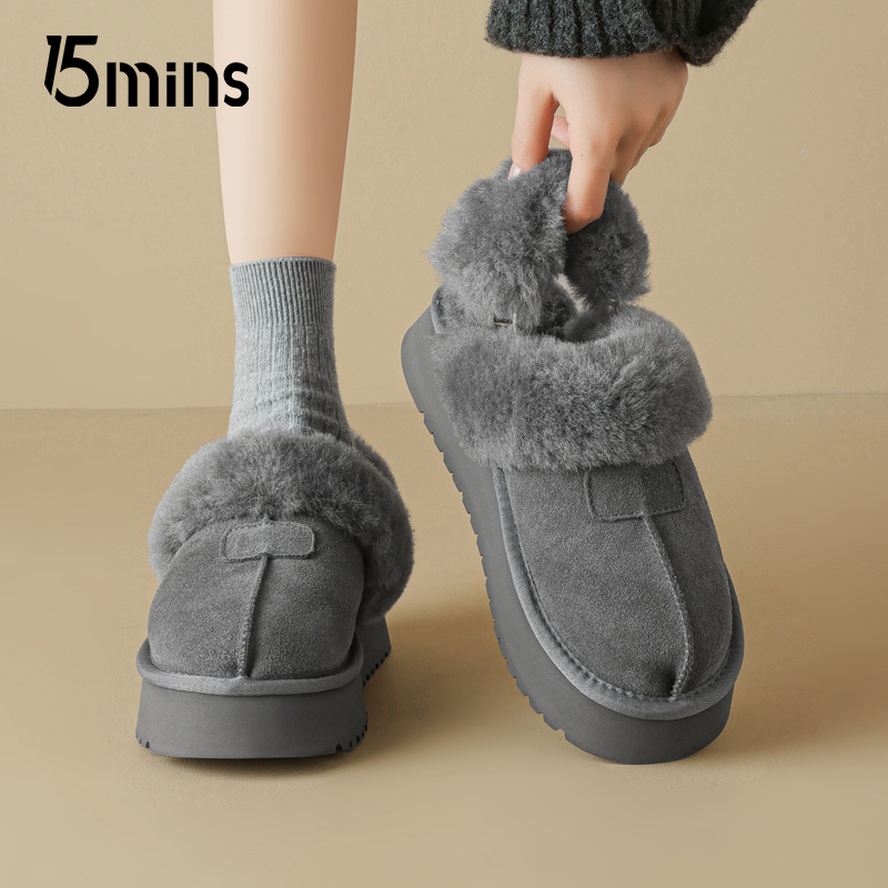 15mins厚底雪地靴女2025新款加绒保暖低帮勃肯鞋一脚蹬毛茸茸棉鞋 - 图3
