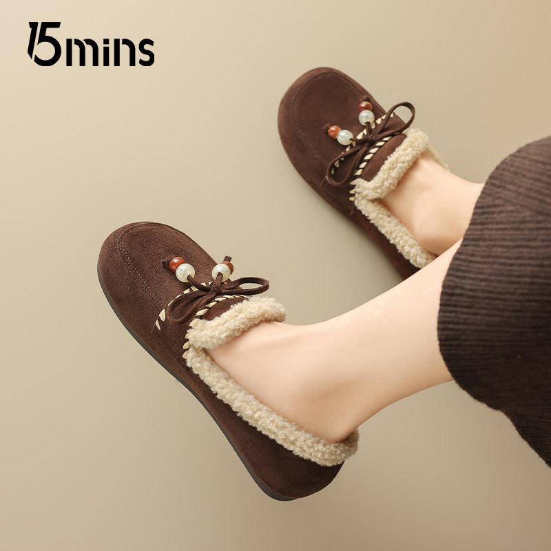 15mins加绒勃肯鞋女2025新款冬季一脚蹬平底毛毛棉鞋子保暖雪地靴,淘宝优惠券,粉丝福利购,淘宝优惠卷