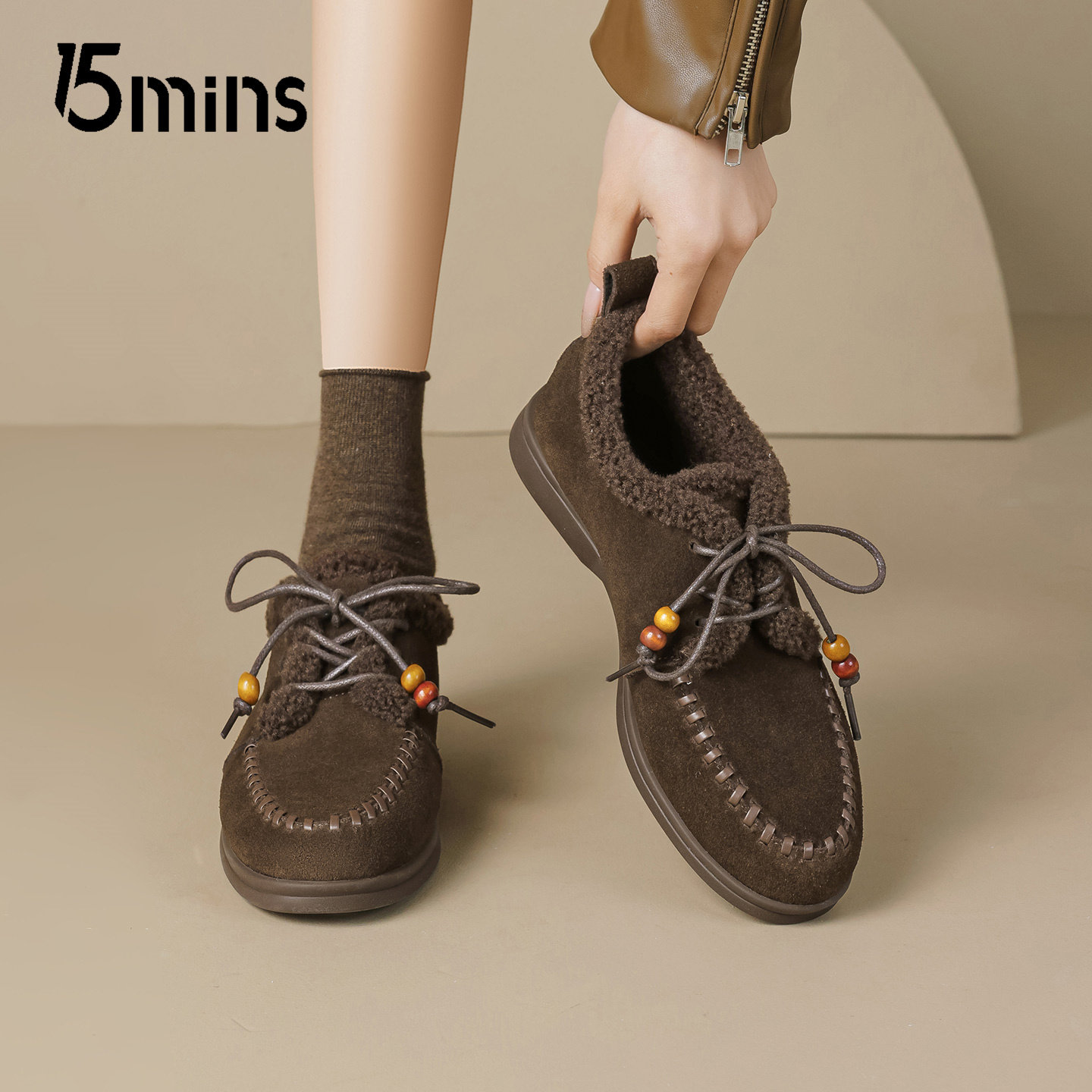 15mins加绒勃肯棉鞋女2025新款冬季软底小皮鞋通勤百搭保暖乐福鞋,淘宝优惠券,粉丝福利购,淘宝优惠卷